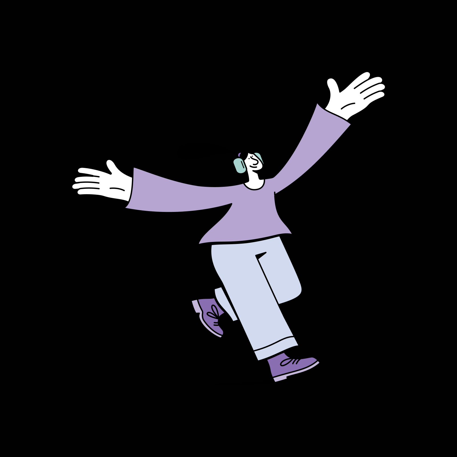 Illustrated character with headphones celebrating